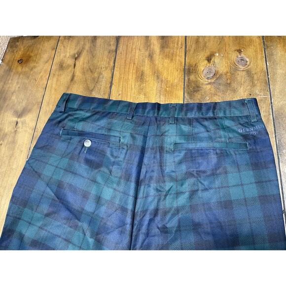 Glenmuir Pants Mens 34R Navy Green Tartan Plaid Golf Performance Stretch New - Picture 6 of 13